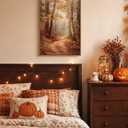 Autumn Forest Framed Canvas Wall Art 16x24 Trees Leaves Trail Artwork, Woodland Path in Fall Colors Landscape Print, Rustic Nature Forest Painting Farmhouse Bedroom Entryway Home Decor