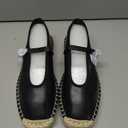 Coutgo Womens Espadrilles Mary Jane Flats Closed Sqaure Toe Ballet Flats Comfortable Dress Shoes, Black/PU, Size 8