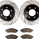 QPD10039 Front Brake kit with Drilled/Slotted Rotors and Ceramic Brake pads for Ford F-150 Lincoln Mark LT