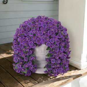 Fake Flowers for Outdoor Decoration, 2 Pcs Spring Silk Purple Morning Glory, Artificial Trailing Vines UV Resistant Realistic for Porch Patio Balcony Planter