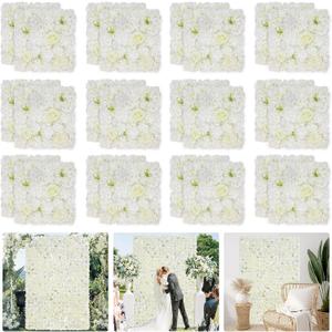 MoKoHouse White Backdrop Flower Wall Panels: 3D Artificial Silk Floral Wall Panels for Wedding Birthday Decorations 24 Packs 15x15 Inches