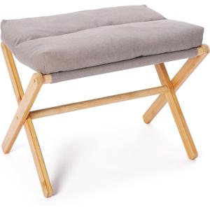 TYYIHUA Folding Foot Stool,Small Ottoman Foot Rest for Couch,Wooden Footstool,Change Shoes Bench,Modern X Ottoman Chair for Living Room, Entryway, Children Room, Bedroom,Caravaning (Light Gray)