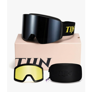 TIJN Ski Snowboard Goggles, Anti-Fog UV400 OTG Snow Goggles for Women Men with 2 Magnetic Interchangeable Lenses, Ouroboros