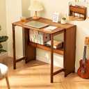 Bamboo Folding Desk Mid Century Modern Desk for Home Office Bedroom Small Spaces, Brown, Size: 21.65"D x 32.68"W x 29.92"H