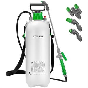 VIVOSUN Pump Sprayer 2.1 Gallon, Portable Water Spray Bottle in Lawn and Garden Yard, Weed Sprayer for Plants with 3 Nozzles, Adjustable Shoulder Strap, Pressure Relief Valve (2.1 gal (8L))