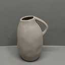 White Ceramic vase with Handle, Distressed Cement Texture, Boho Terracotta Large Pottery 10inch Tall, Rustic Farmhouse Decorative vases for Centerpieces, Unique Stoneware Jug for Flowers