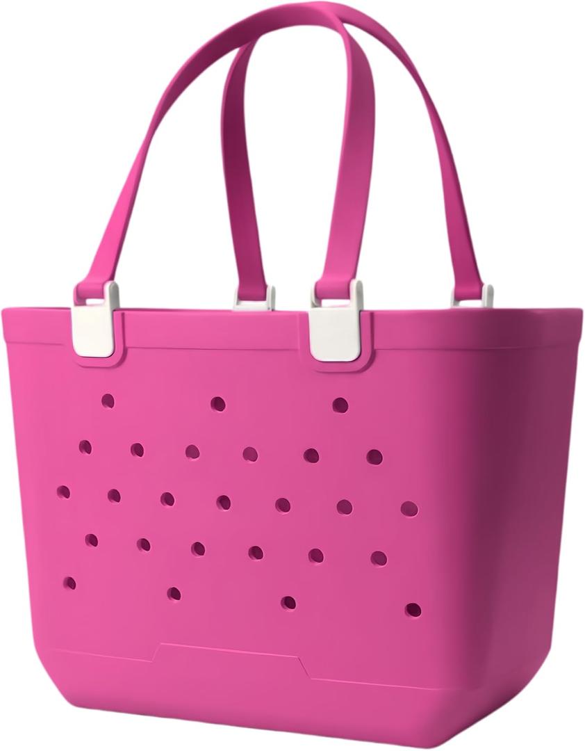 Large Rubber Beach Bag, Waterproof Travel Tote bag for Women Outdoor Beach Tote Washable Big Bag Open Handbag