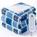 Electric Heated Blanket Twin - 62"x84" Heating Bed Blankets Throw with 10 Hours Auto Off 8 Fast Heating Levels Over-Heated Protection Soft Warm Flannel Sherpa Machine Washable ETL Certified Blue Plaid