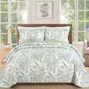 WONGS BEDDING California King Quilt Sets, Sage Green Quilt Bedding Set with 2 Pillowcases, Botanical Quilt for Cal King Bed, Soft Microfiber Lightweight Coverlet Bedspread for All Season (112"96")