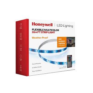 Honeywell 16.4ft Weatherproof 20-Color LED RGB Strip Light for Indoor and Outdoor Use, with Remote Control, Dimmable Lights, 4 Music Sync Modes, 8 Effects Modes