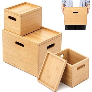 Sintuff 3 Pcs Stackable Bamboo Storage Boxes with Lids and Handles
