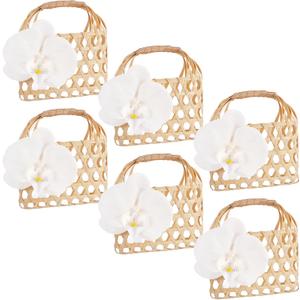 Ferrochef 6 Pack Wedding Flower Gift Baskets with Handle Small Bamboo Woven Basket Candy Boxes Bridal Gift Containers for Guests Wedding Bridal Baby Shower Birthday Anniversary Party Decorations