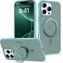 TOKVANZ for iPhone 16 Pro Max Case with 360 Rotatable Magnetic Ring Stand [Compatible Mag-Safe] [Military Grade Protection] Translucent Matte Phone Cases for Women Men 6.9'', Green
