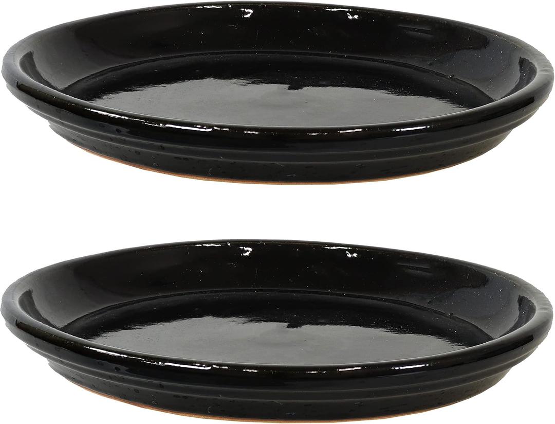 Sunnydaze 12-Inch Ceramic Plant Saucers - Plant Drip Trays for Outdoor Planter Flower Pot Drainage - Only One Pc - Obsidian