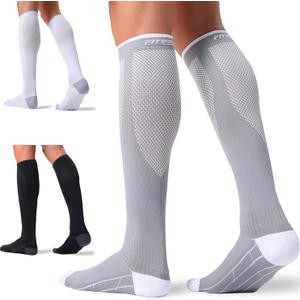 FITRELL 3 Pairs Compression Socks for Women and Men 20-30mmHg-Circulation Support Socks (Large-X-Large, Black+White+Grey)