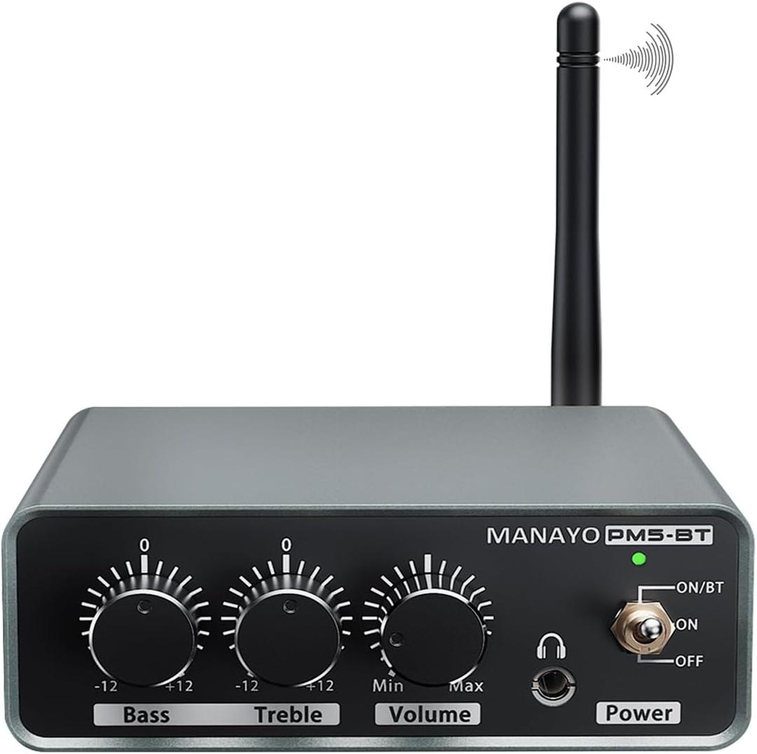 MANAYO Phono Preamplifier for Turntable with Bluetooth 5.3 Transmitter, HiFi Stereo Audio Preamp with Bass Treble EQ, Phono/Line Mode Switch for Turntables, BT Speaker & Headphone