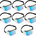 Dunzy 8 Pcs Holographic Fanny Packs for Women Bulk Waterproof Transparent Waist Bag 80s Fanny Pack Sport Waist Bag with Adjustable Belt for Beach Travel Sand Hiking