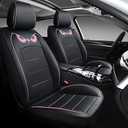 PTOWL Cartoon Full Set Universal Fit 5 Seats Car Surrounded Waterproof Leather Car Seat Covers Protector Adjustable Removable Auto Seat Cushions (Black-Pink)