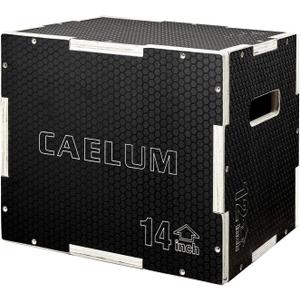 CAELUM 3-in-1 Wood Plyo Box - Non-Slip Plyometric Jump Box for Home & Gym, 400lbs Bearing Fitness Launch Box for Jumping Squats Step-ups Strength Training (16" x 14" x 12", Black)