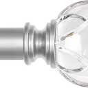 KAMANINA Curtain Rods for Windows 48 to 84(4-7 Feet), 1 Inch Decorative Silver Curtain Rod, Splicing Adjustable Single Drapery Rods with Crystal Netted Texture Ends