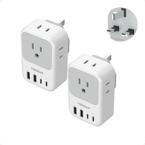 Type G Adapter for Travel 2 Pack, TESSAN PD 20W US to UK Plug Adapter with 4 AC Outlets 4 USB Ports (2 USB C), Ireland Power Adaptor for USA to England London British Scotland Dubai Hong Kong Kenya