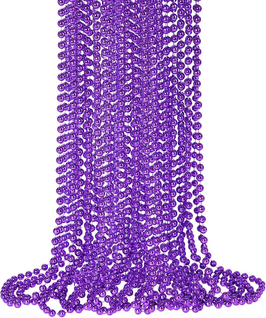 SHAOQINLIN 12 PCS Purple Mardi Gras Beads, Purple Beads Necklaces 33" Metallic Beaded Costume Necklaces Party Necklaces for Halloween Mardi Gras Parade Throws Wedding Birthday Party Favors, Mother's Day Decor