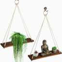 t of 2 Rope Shelves for Wall Hanging Shelf - Room Decor - House Decor - Rope Shelf | 2 Vintage Decor Hooks 2 Big Brass Rings Rope Hanging Shelves for Wall (Torched Rustic Brown)