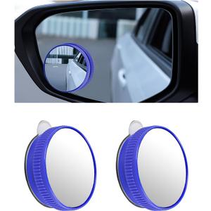2PCS Blind Spot Mirror for Cars, Round HD Glass Car Blind Spot Mirror with Suction Cup, Convex 360° Wide Angle Side Rear View Mirrors, Adjustable Reusable Mini Rear View Mirrors (Blue)