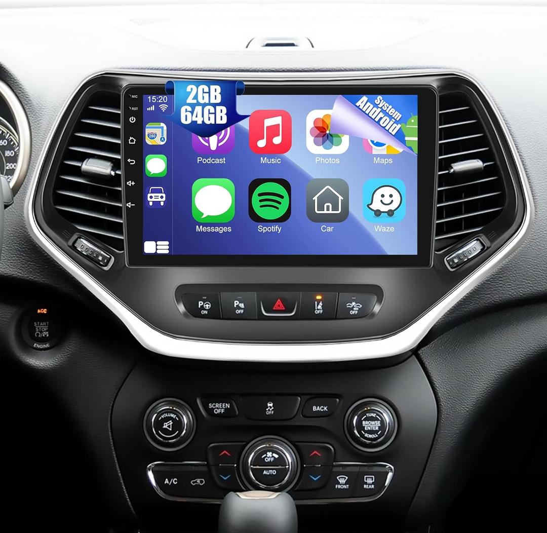 [2G+64G] Radio for Jeep Cherokee 2013-2018, 10 inch Android Touch Screen Cherokee Car Stereo, Carplay/Android Auto/EQ Audio/1080P/SWC/Bluetooth