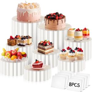 Marsui 8 Pcs Buffet Risers Food Display for Dessert Table Cake Riser Display Stands Acrylic Foldable Cardboard Cake Stands Tall Columns for Parties Birthday Wedding Pillars Decoration (Small)