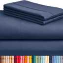LuxClub 4 PC Full Sheet Set, Breathable Luxury Bed Sheets, Deep Pockets 18" Wrinkle Free Cooling Bed Sheets Machine Washable Hotel Bedding Silky Soft - Navy Full