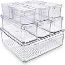 10-Pack Clear Fridge Organizer Bins with Lids & Drainage Holes, Stackable Container Set, BPA-Free Plastic Refrigerator Storage Containers for Food, Fruits, Vegetables, Meats (Multi-Purpose)