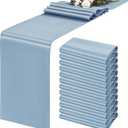 fani 12 Packs Dusty Blue Satin Table Runners 12 x 108 inch Long Smooth Fabric Table Runner for Wedding Banquet Graduations Birthday Party, Table Runners fit Rectange and Round Table
