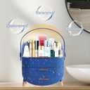 MASSY Egg Shape(Oval) Makeup Storage Box, Countertop Portable Vanity Cosmetics Organizer Preppy (Blue)