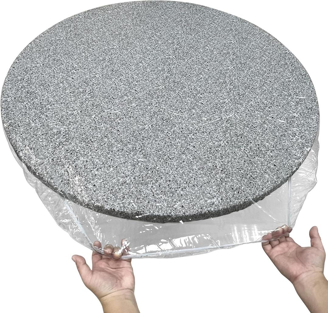 Clear Vinyl Round Fitted Tablecloth Elastic Edged Table Cloth Waterproof Oil-Proof Plastic Cover Best for 33" to 35" Round Table