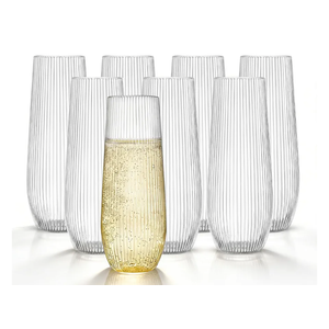 HOMIP 36pcs Clear Plastic Champagne Flutes - 9oz Disposable Champagne Flutes Stemless Toasting Glasses, Ribbed Ripple Design (BPA-Free) for Weddings, Bars & Events - Disposable Party Cups