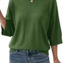Dokotoo Womens Half Sleeve Casual Oversized Trendy Sweaters Crewneck Cropped Sweater Knit Tops (XL)