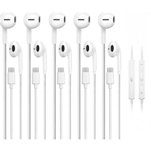 5 Pack USB C Headphones for iPhone 17/16/15 Pro Max iPad Plus TypeC Earphones with Microphone Volume Control USBC Wired Earbuds USB Type C Earphone for Samsung S25 Ultra S24 S23 S22 （1.2M/4Ft）