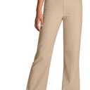 Girls Uniform Pants Kids High Stretchy Flare Dress Pants Elastic Waist Size 7-14 Years (Khaki)