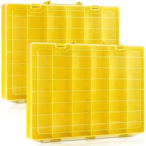 Juexica 2 Pcs Large 48 Grids Plastic Storage Bead Organizer Box, Tackle Box, Compartment Organizer Container with Adjustable Dividers for Jewelry Art Crafts Toys Screw Small Parts(Yellow)