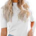 LIYOHON Womens Tops Dressy Casual Mock Turtleneck Business Short Sleeve T Shirts Going Out Tops 2026 (White, XXL)