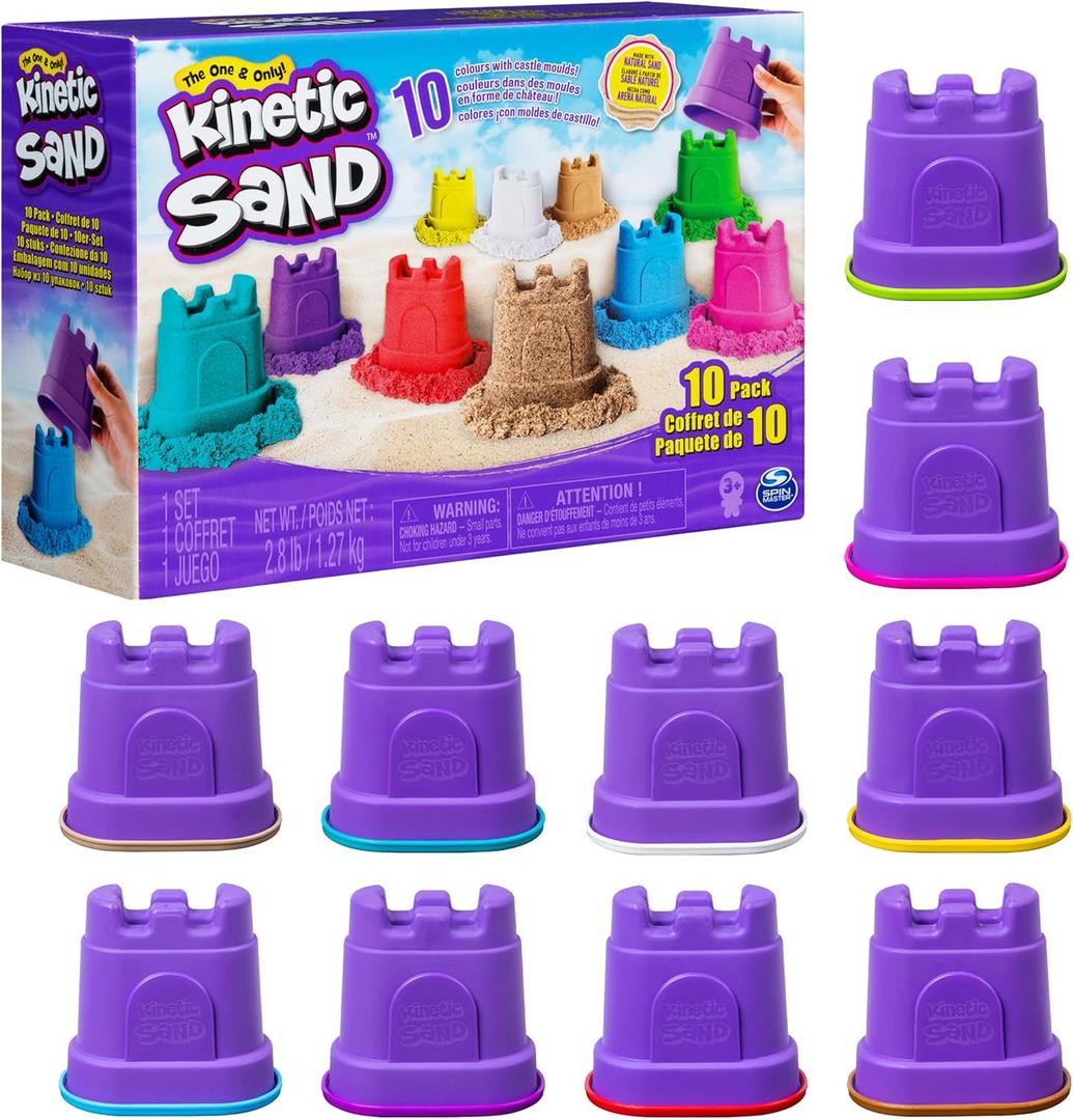 Kinetic Sand, Castle Containers 10-Color Pack of Play Sand for Party Favors, Goodie Bags, Holiday Gifts & Stocking Stuffers for Kids
