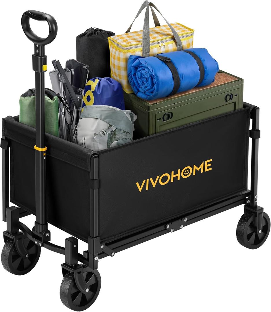Collapsible Wagon Cart Lightweight Portable Folding Utility Wagons with All-Terrain Wheels for Grocery Sports Garden Shopping Camping