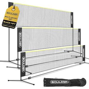 Boulder Portable Badminton Pickleball Net - Foldable/Extendable Poles for Multiple Sports Heights (UP to 5 ft) - Ideal for Tennis, Pickleball, Soccer Tennis - Easy Setup