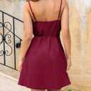 Women's Satin Mini Dress Spaghetti Strap Sleeveless Cowl Neck Tie Waist Silky Cocktail Party Short Dresses (Red, S)