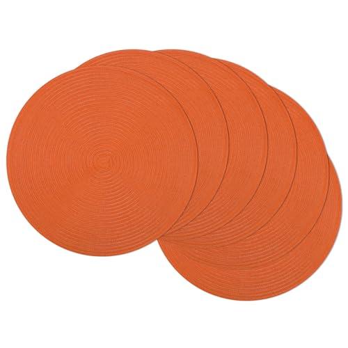 SHACOS Round Placemats Set of 6 Polyester 15 inch Round Braided Place Mats Washable Non Slip Kitchen Dining Table Mats Autumn Fall Placemats Decor, Bright Orange