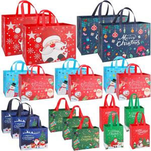 20 Pack Christmas Gift Bags Assorted Sizes, Reusable Heavy Duty Tote Bags with Handles - 4 Extra Large, 6 Large, 6 Medium, 4 Small, Christmas Bags for Gifts, Holiday Shopping, Xmas Party Favors