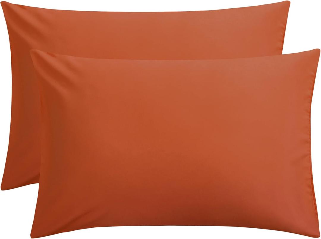 FLXXIE Pillow Cases Queen, Soft Microfiber Pillow Covers with Envelope Closure, Wrinkle Resistant Pillowcases, 2 Piece Set, 20x30, Burnt Orange