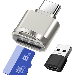 2 x Micro SD Card Reader, USB C to SD Card Reader, Type C TF Memory Card Reader with USB C to USB Adapter, Mepsies USB OTG Card Reader Compatible with iPhone 17/16/15, Galaxy Phones, iPad, MacBook, Laptop