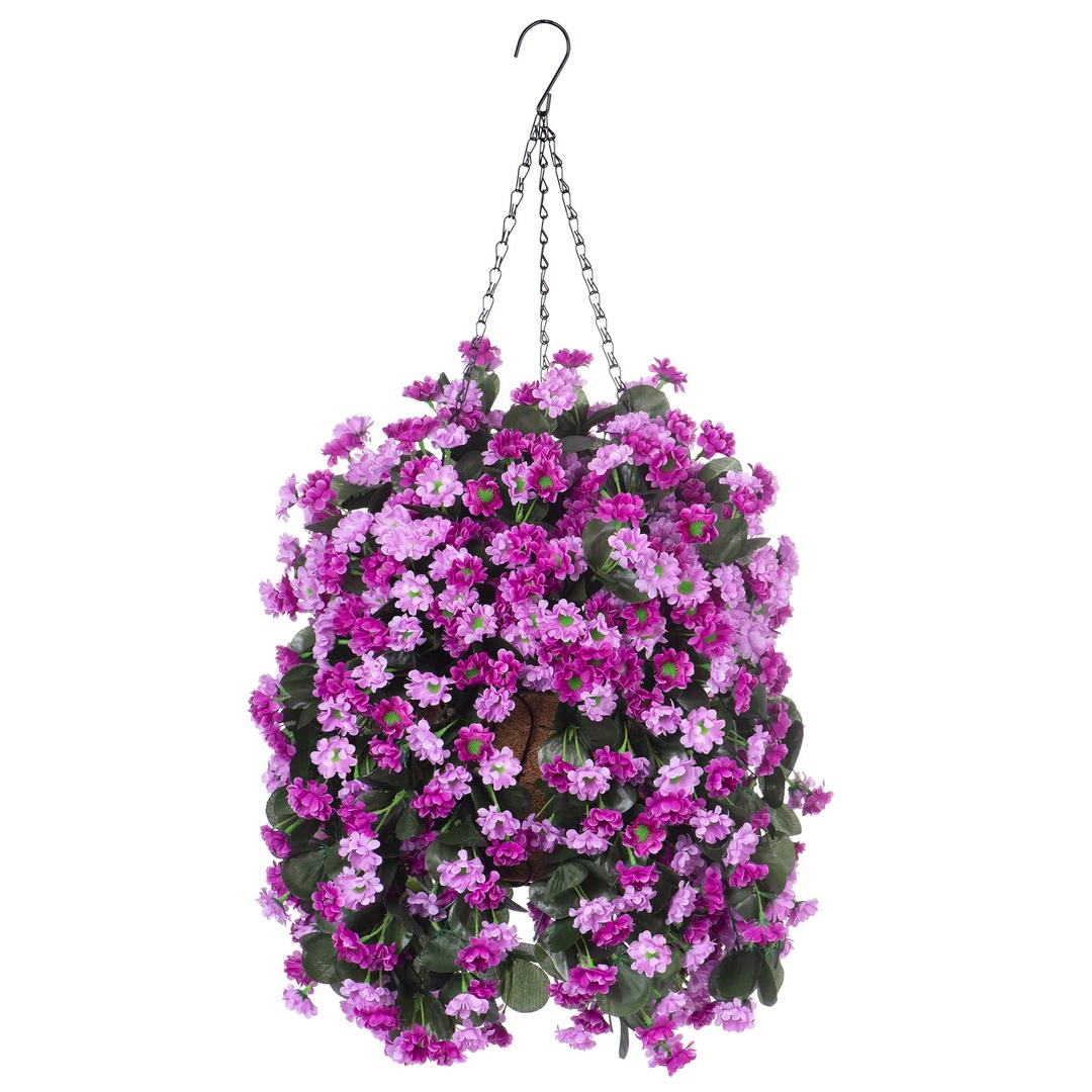 Ammyoo Artificial Flowers in Hanging Basket Uv Resistant for Outdoor Decor